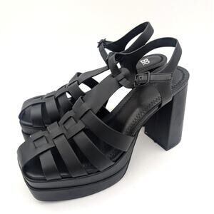 BP Amaya Fisherman Platform Sandal Women's Ankle Strap Black Size US9M EU40